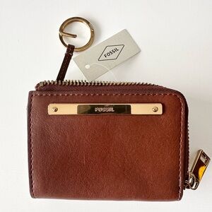 NWT Fossil Liza Leather L-Zip Card Case Wallet - Brown